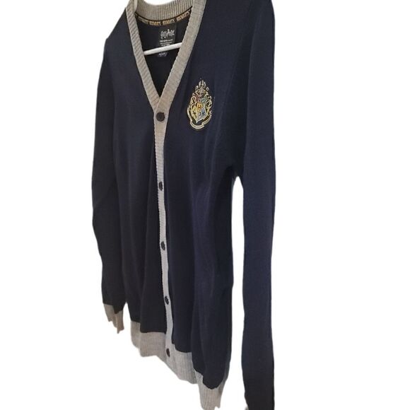 Harry Potter Navy Blue Heather Gray Knit Hogwarts Sweater Cardigan Button Up - Picture 5 of 9